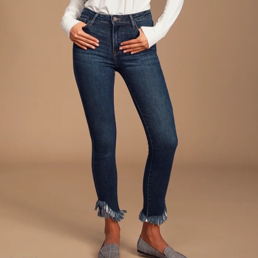 Teigan Dark Wash High Rise Raw Hem Skinny Jeans, Size 24